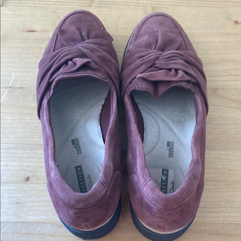 Collection by Clarks Sharon Dasher Suede Loafer Plum Leather Platform w Knot 8 - Picture 4 of 11